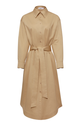 Платье-рубашка  оверсайз с поясом (Бежево-оливковый, 42-44)