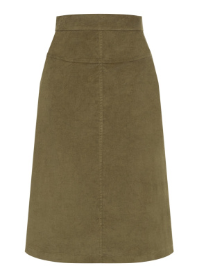 Юбка А-силуэта на кокетке из вельвета (Хаки, 46)